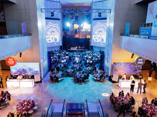 View from above the Museum Rotunda and tables for a dinner event
