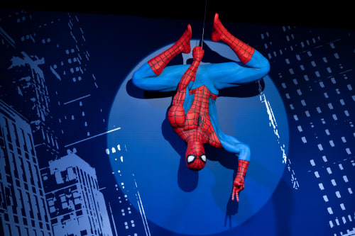 Spider-Man hanging upside down